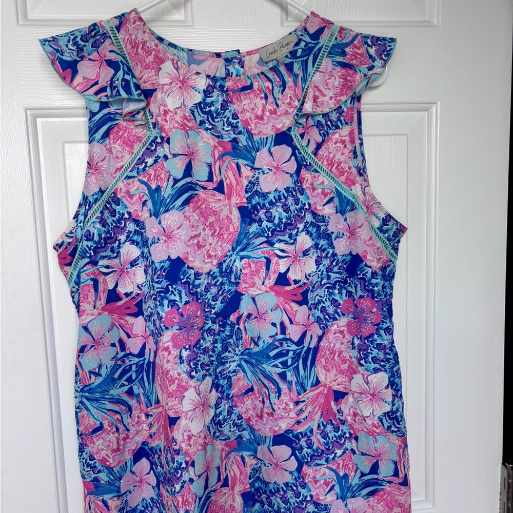 Tropical Floral Blouse - Pink and Blue